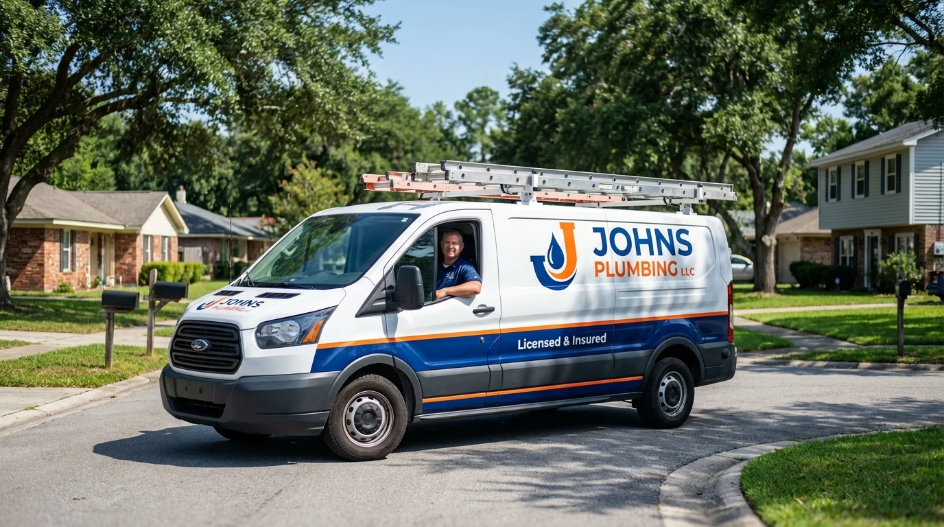 Johns Plumbing LLC service van in Ogdensburg, NY