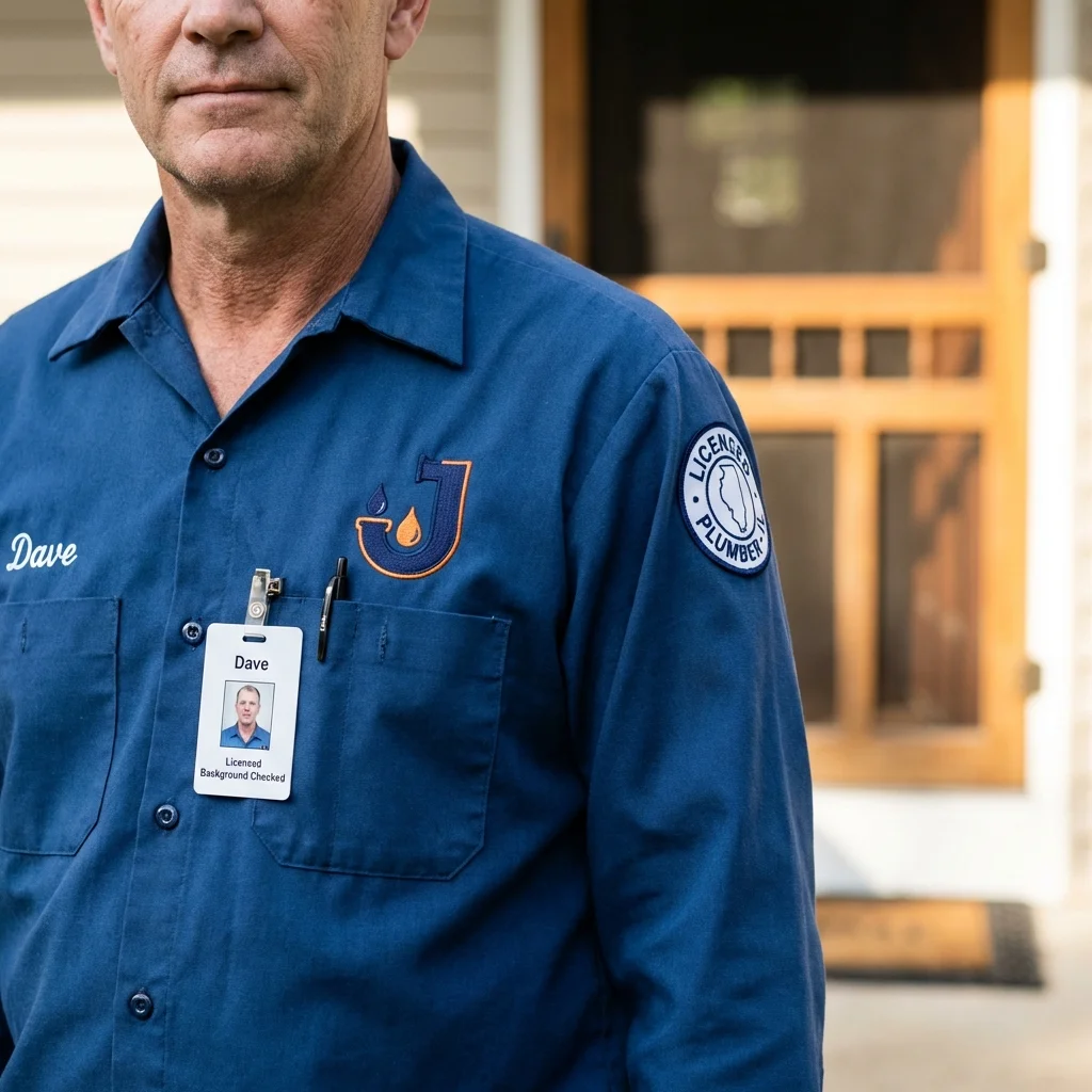 Licensed plumber showing ID badge in Ogdensburg, NY