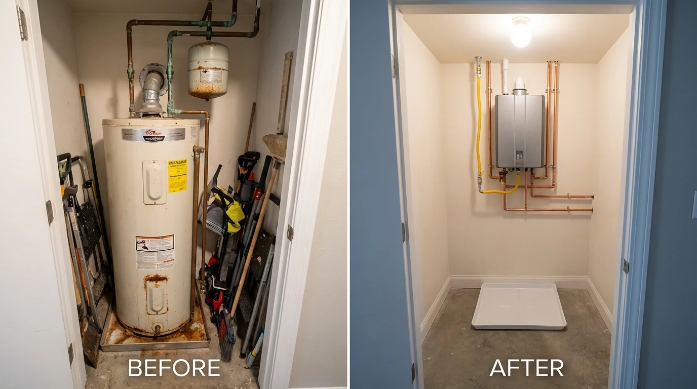 Tank water heater versus wall-mounted tankless unit comparison for Ogdensburg, NY homeowners